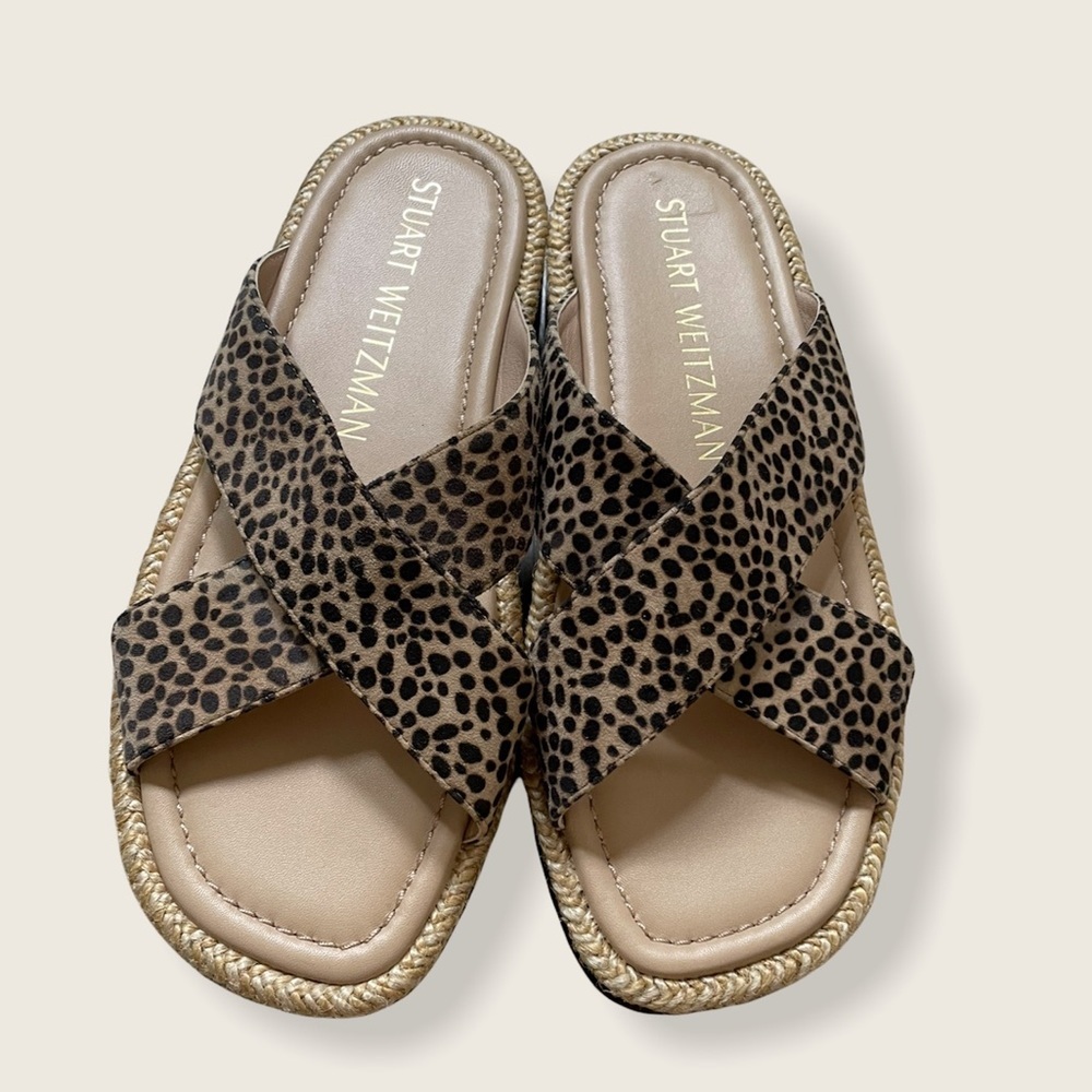 Stuart Weitzman Suede Animal Print Slides Size 8.5 - image 3